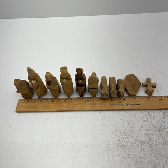 VTG Hand Carved Bethlehem Olive Wood Christmas Holy Nativity Set of 11 - Picture 10 of 11